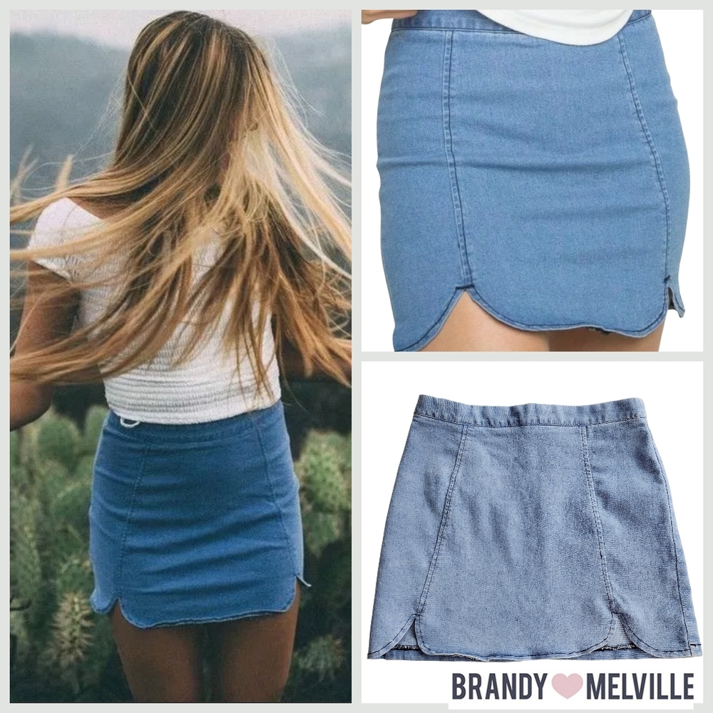 Brandy Melville | Raquel Double Slit Denim Mini Skirt | One Size